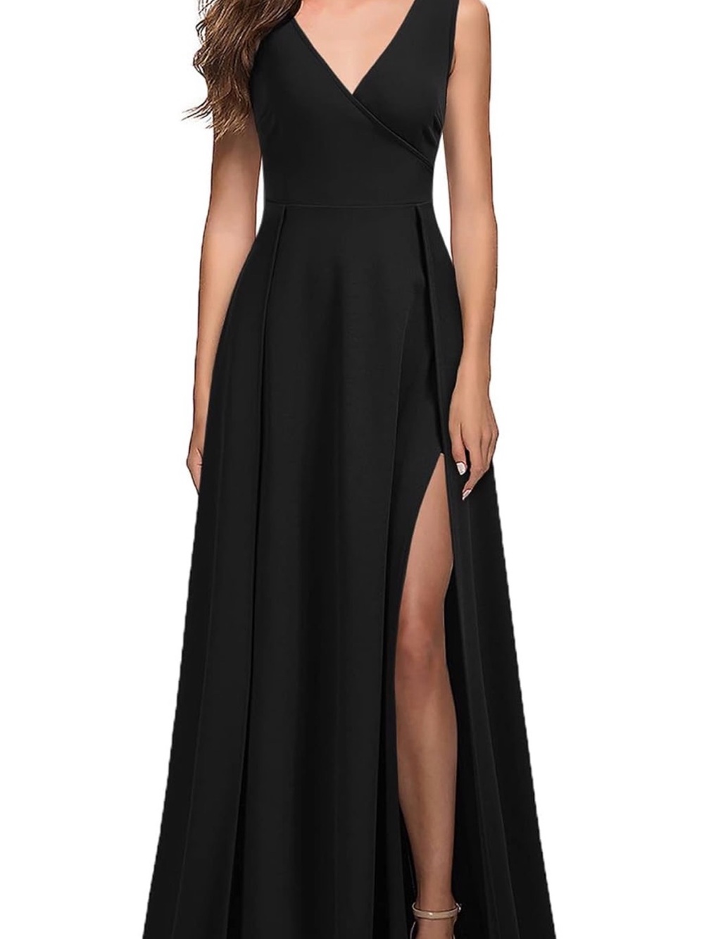 Black V-Neck Maxi Dress with High Side Slit